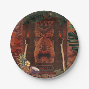 Vintage-Tiki-Aloha-Hawaiian-Luau-Geburtstagsfeier Pappteller