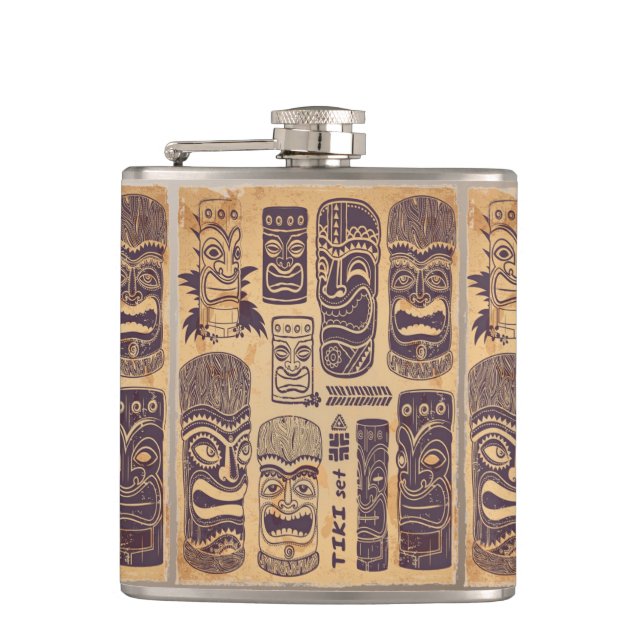 Vintage-Tiki-Set Flachmann (Vorderseite)