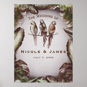 Vintage-Tiki-Vögel-Papageien-Blätter-Banner aus de Poster