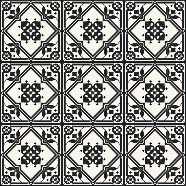 Vintage Tile aus Schwarz und Weiß Fliese (Elegant Tile Pattern - 3 x 3 tiles with black grout )