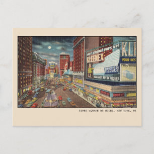 Vintage Times Square bei Nacht mit Neonlichtern Postkarte