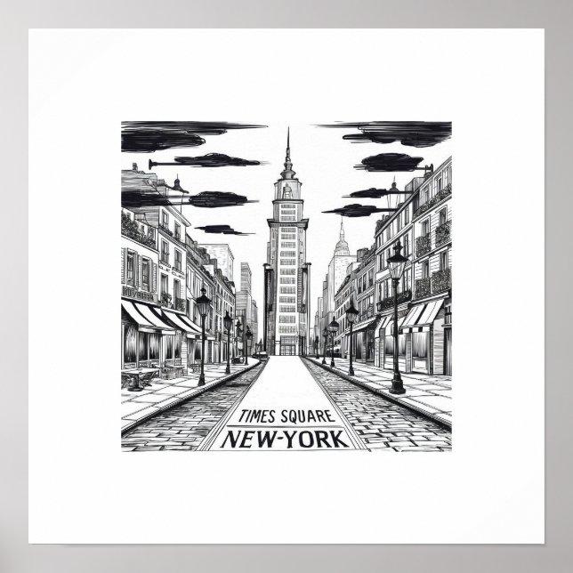 Vintage Tinte zeichnend zum damaligen Quadratzoll Poster (Vorne)