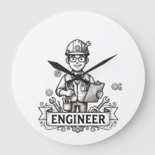 Vintage-Tinten-Skizze-Engineer-Blueprint-T-Shirt - Große Wanduhr