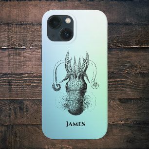Vintage Tintenfisch auf sanftem aquafarbenem Gradi Case-Mate iPhone Hülle