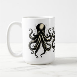 Vintage Tintenillustration eines neugierigen Krake Kaffeetasse