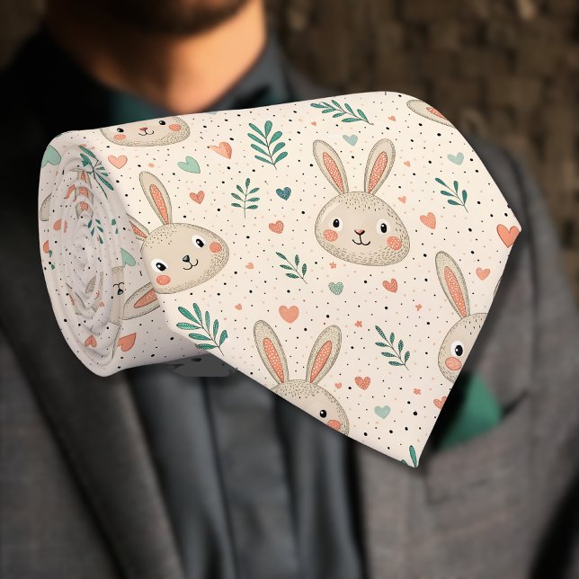 Vintage Tiny Bunny Faces with Roses Pattern Krawatte (Von Creator hochgeladen)