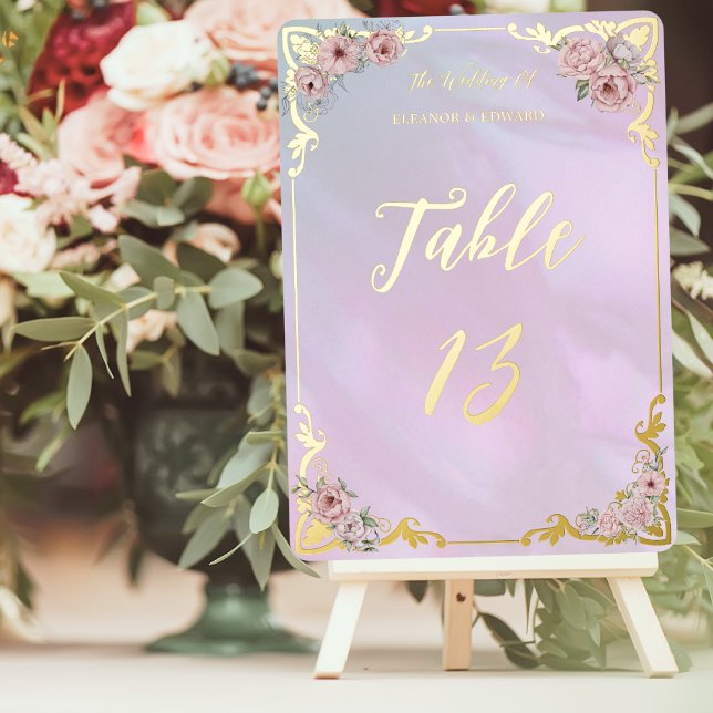 Vintage Tischnummer Periwinkle Peony Foil (Von Creator hochgeladen)