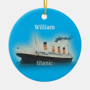 Vintage-Titanic-Ozeandampfer Junge Blau Name Schif Keramik Ornament