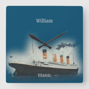 Vintage-Titanic-Ozeandampfer-Junge-Meeres-Name-Sch Quadratische Wanduhr