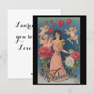 Vintage To My Valentine Dame mit Cherubs Rosen Feiertagskarte