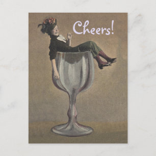 Vintage Toast Cheers! Lady in Wine Glass Postcard Postkarte