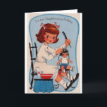 Vintage Tochter - Geburtstagskarte Karte<br><div class="desc">Retro / Vintage Geburtstagskarte. Schönes kleines Mädchen,  das Rollen in die Haare ihrer Puppe steckt! Zu einer lieben Tochter am Geburtstag! Adorable Daughter Geburtstagskarte!</div>