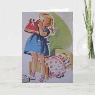 Vintage Toddler Girl And Baby Doll Card Karte