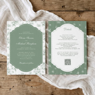 Vintage Toile Altgrün Einteiler Hochzeitskleid Einladung