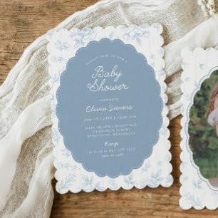 Vintage Toile Blaue Florale Baby Shower-Einladung Einladung