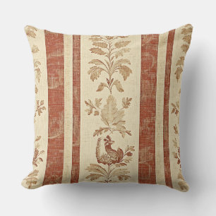 Vintage Toile de Jouy Blumenstreifen mit Huhn Kissen