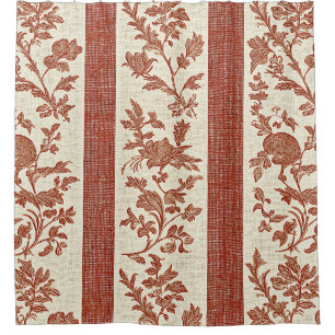 Vintage Toile de Jouy Blumestreifen in Terrakotta  Duschvorhang