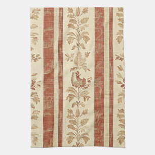 Vintage Toile de Jouy Blumestreifen mit Huhn Geschirrtuch