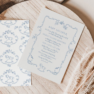 Vintage Toile de Jouy Spielzeugrahmen Baby Shower Einladung