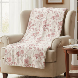 Vintage Toile De Jouy Staubrose-Muster Sherpadecke