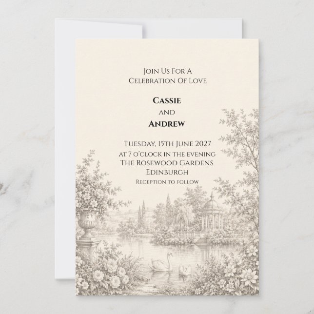 Vintage-Toile-Gartenhochzeit Einladung (Vorderseite)