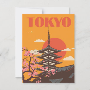 Vintage Tokio Japan Pagode Kirschblüten Reise Postkarte