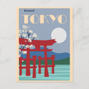 Vintage Tokio Japan Rote Pagode Kirschblüte Postkarte