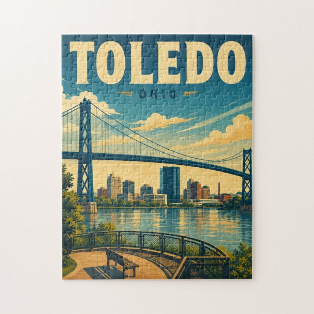 Vintage Toledo Ohio Skyline Puzzle (Vertikal)