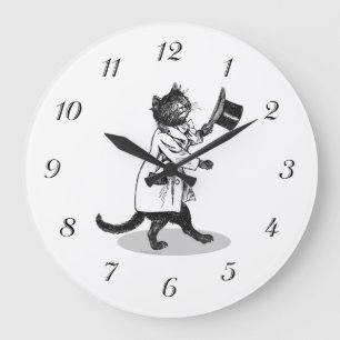 Vintage-Top-Hut-Katze-Wanduhr mit schwarzen Zahlen Große Wanduhr
