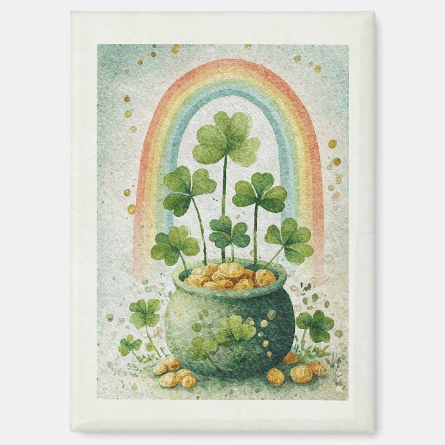 Vintage Topf mit Gold und Regenbogen Magnet (Vorderseite)