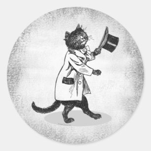 Vintage-Topfh Katzenaufkleber auf Grunge-Aufkleber Runder Aufkleber