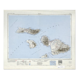 Vintage-Topografische Karte von Maui Hawaii Fotodruck