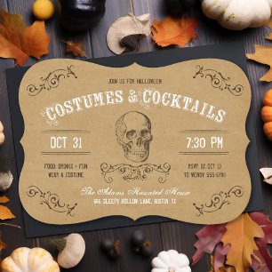 Vintage-Totenkopf-Halloween-Kostüm- und Cocktailpa Einladung