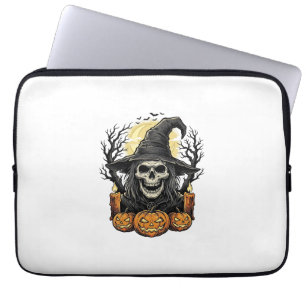 Vintage-Totenkopf-Hexe-Halloween-Kürbis-Vektor-Des Laptopschutzhülle