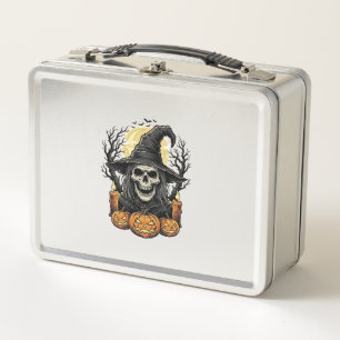 Vintage-Totenkopf-Hexe-Halloween-Kürbis-Vektor-Des Metall Brotdose