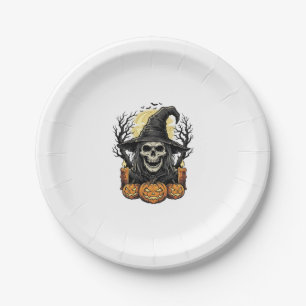 Vintage-Totenkopf-Hexe-Halloween-Kürbis-Vektor-Des Pappteller
