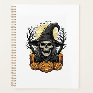 Vintage-Totenkopf-Hexe-Halloween-Kürbis-Vektor-Des Planer