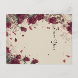 Vintage-Totenkopf-Skull-Liebe-Rote-Rosen-Collage Postkarte