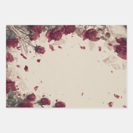 Vintage-Totenkopf-Skull-Liebes-Rote-Rosen-Collage Geschenkpapier Set