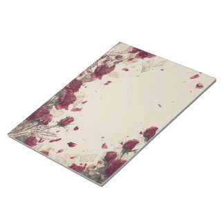 Vintage-Totenkopf-Skull-Liebes-Rote-Rosen-Collage Notizblock