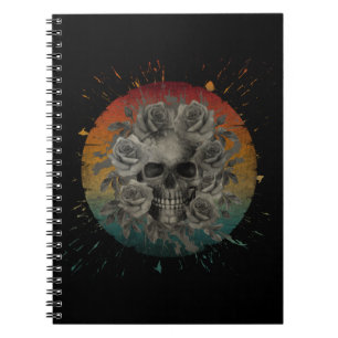 VINTAGE-TOTENKOPF UND BLUMEN SCHWARZ UND WEISS NOTIZBLOCK