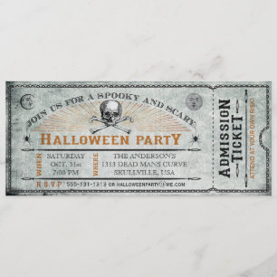 Vintage-Totenkopf-und-Knochen-Halloween-Party-Tick Einladung