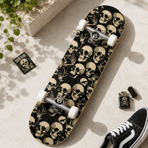 Vintage-Totenkopf- und Skelettmuster-Gotik Skateboard