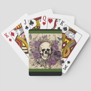 Vintage-Totenschädel und lila Blumen Spielkarten