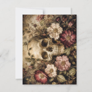 Vintage-Totenschädel und Wildblumen-Gotikkarte Dankeskarte