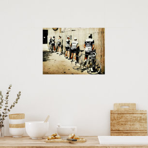Vintage Tour de France Radfahrer-Pinkelpause 1970e Poster