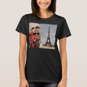 Vintage Touristen, die im Pariser Eiffelturm reise T-Shirt