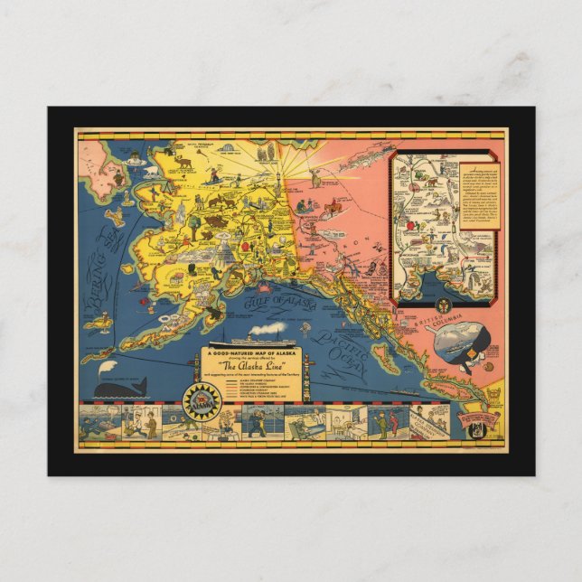 Vintage Touristenkarte Alaska Postkarte (Vorderseite)