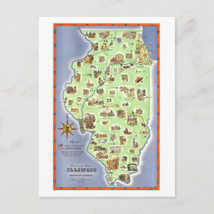 Vintage-Touristenkarte von Illinois Postkarte