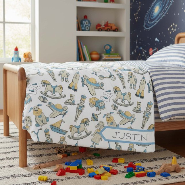 Vintage Toy Pattern Blue/Yellow ID783 Fleecedecke (Von Creator hochgeladen)